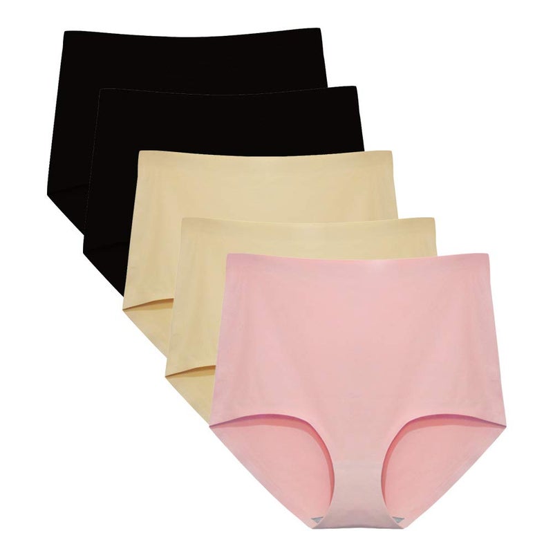 FallSweet No Show High Waist Briefs Underwear for Women Seamless Panties, Pack of 5 (black2beige2pink1, XXL) - Image 1